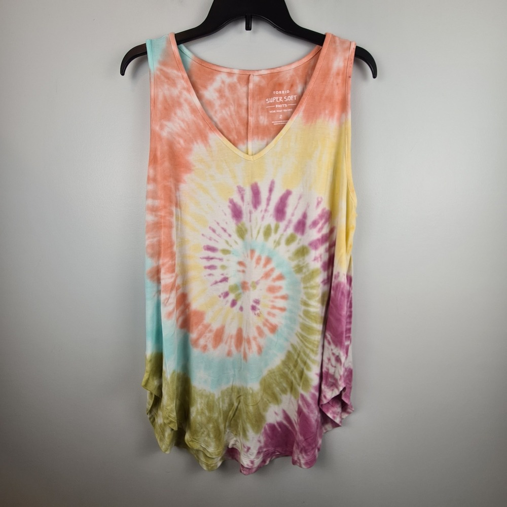 Torrid Super Soft Knits Tie Dye Spiral V-Neck Tunic Tank Top Plus Size 2